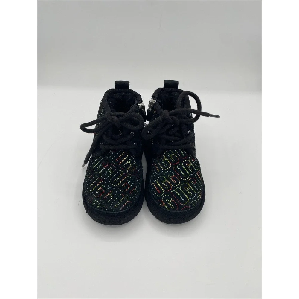 UGG Neumel Boots Size 7 Toddler Black‎ Rainbow Logo Excellent Zip Up Chukka